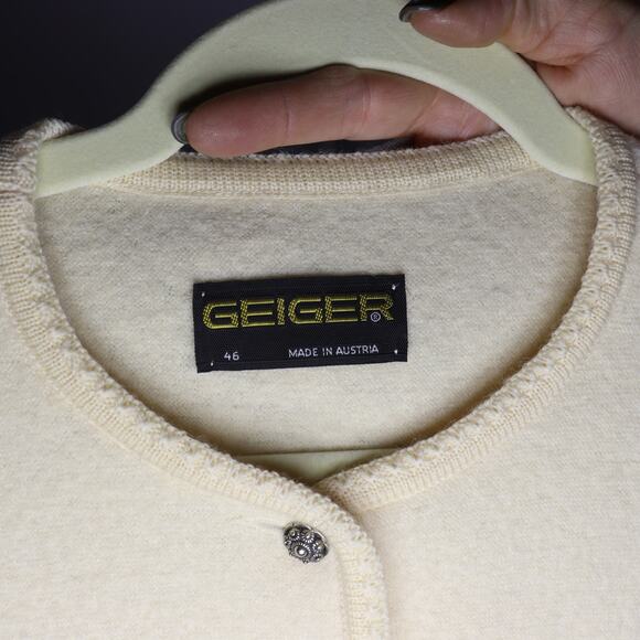 Geiger Austria Wool Cardigan 46 Cream Knit Boiled Wool Sweater - Picture 3 of 4